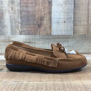 Comfortview Brown Mocassin Shoes Womens 10WW Slip On Comfort Fringe NIB